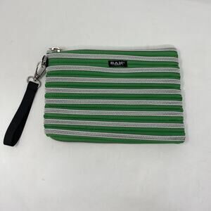 Bam Bags Wristlet Purse Handbag Green Silver Zipper Detail Carry All Clutch